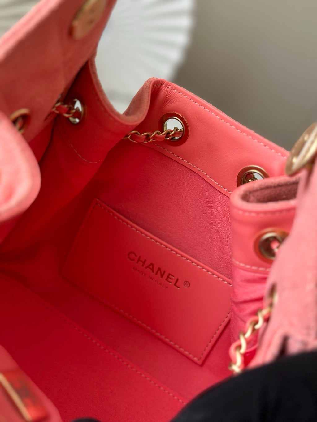 CHANEL 25S HOBO BAG 22 IN CORAL PINK SUEDE GOLD HARDWARE