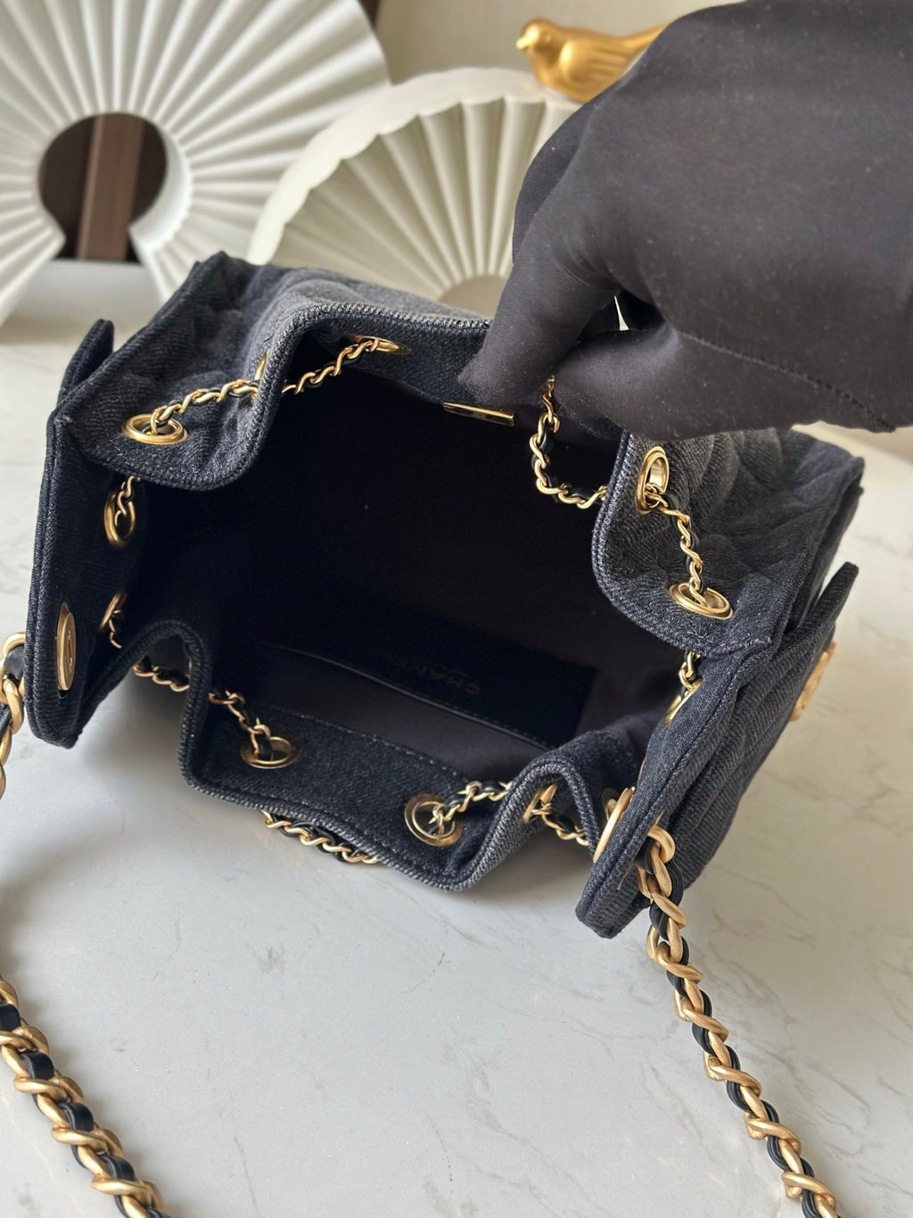 CHANEL 25S HOBO BAG 22 IN CHARCOAL GREY DENIM GOLD HARDWARE