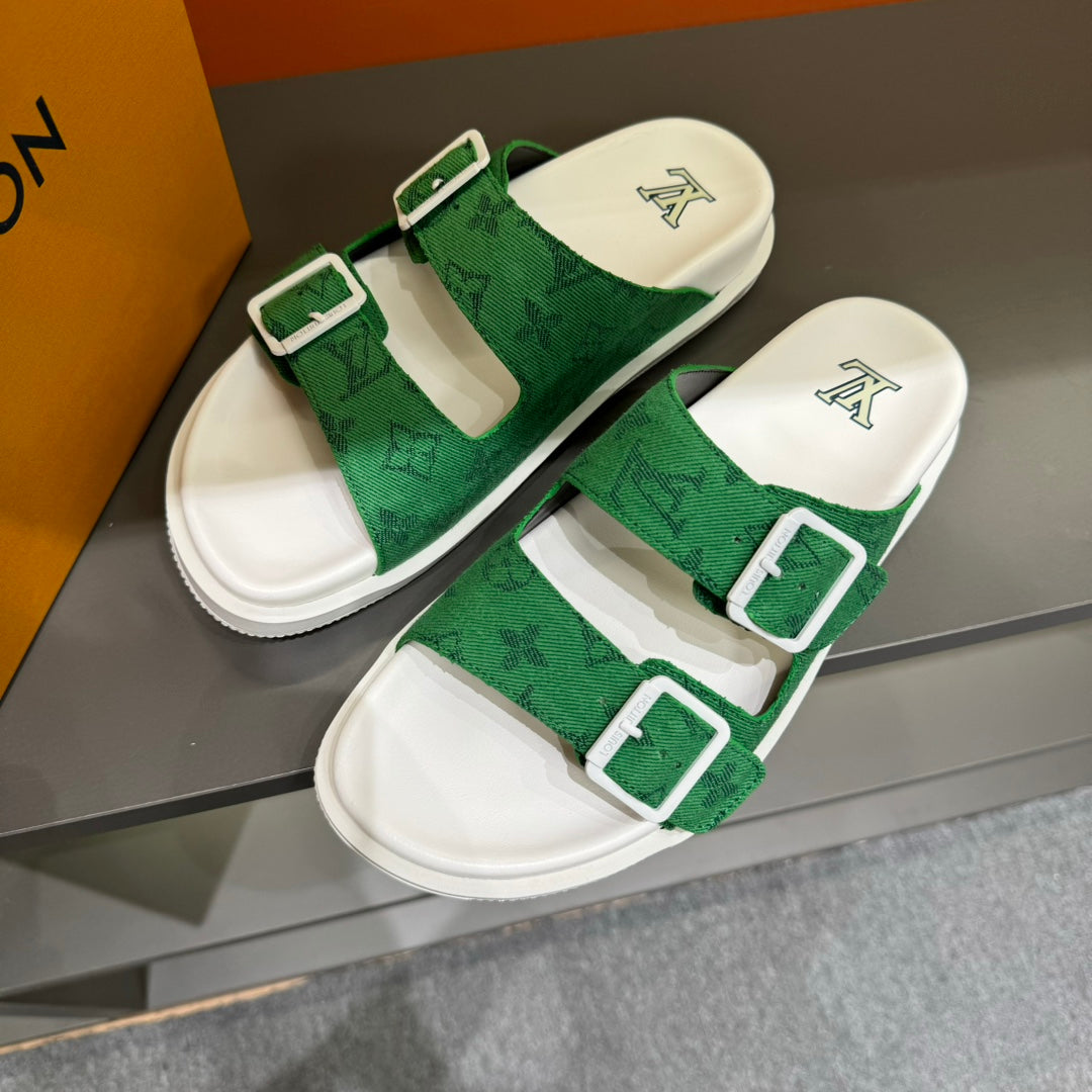 LV DAD SANDAL EMERALD GREEN MONOGRAM JACQUARD