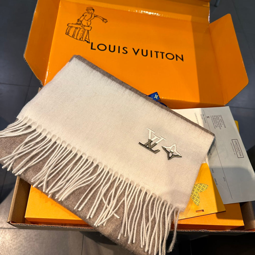 SCARF 185 CM IN MEDIUM BROWN MIX WHITE CASHMERE 390093