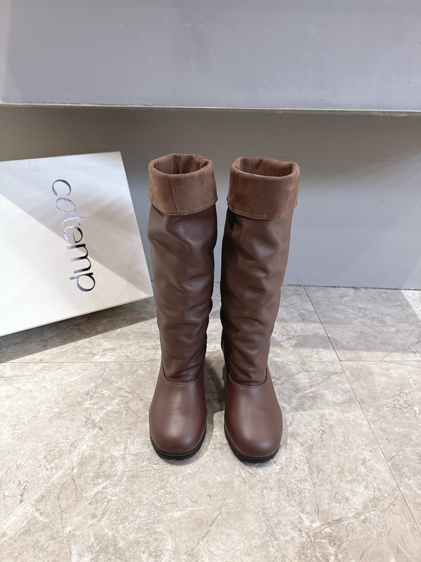 ALO 25S FOLD-OVER TALL BOOTS 50 MM IN DARK BROWN LAMBSKIN