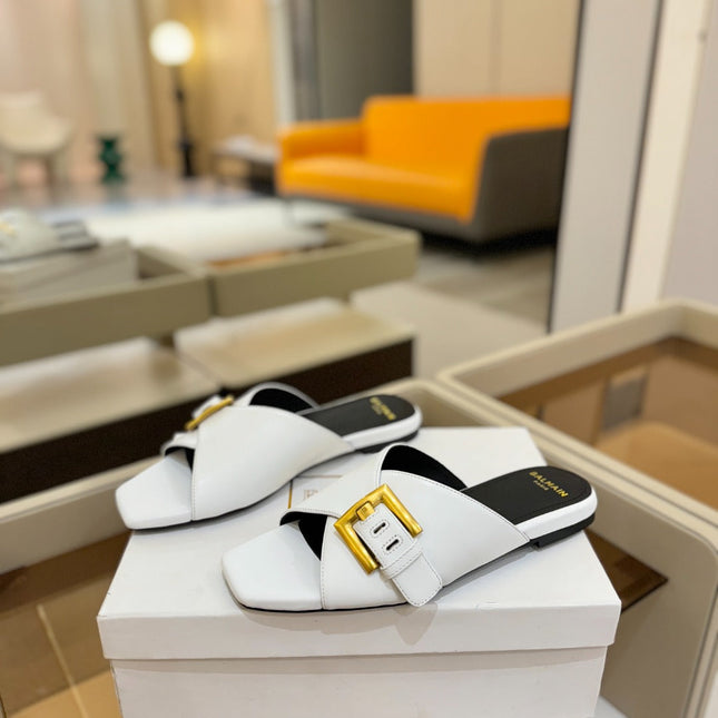 BALMAIN 26S SANDALS IN WHITE CALFSKIN