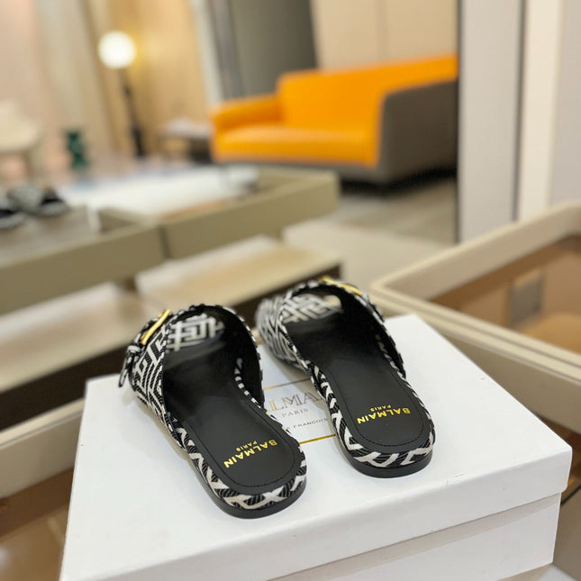 BALMAIN 26S SANDALS IN BLACK AND WHITE CANVAS