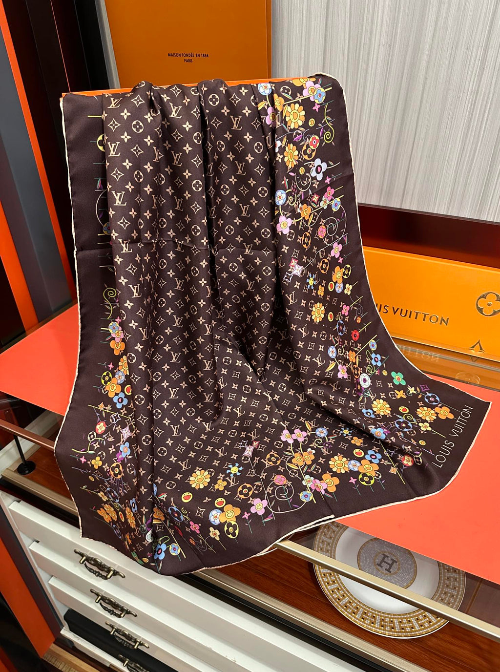 LV SCARF 90 CM IN SILK 730542
