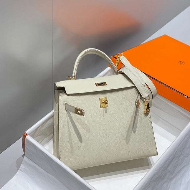 KELLY 25CM IN NATA EPSOM CALFSKIN GOLD HARDWARE