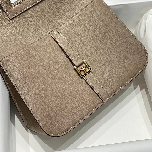 HALZAN 25 HANDLE BAG IN COFFEE BROWN GRAINED CALFSKIN