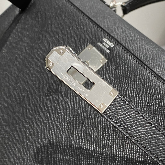 KELLY 32CM IN NOIR EPSOM CALFSKIN PALLADIUM HARDWARE