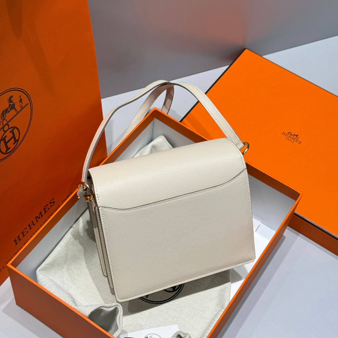HM ROULIS 18 MINI BAG IN BEIGE CALFSKIN GOLD-TONE HARDWARE