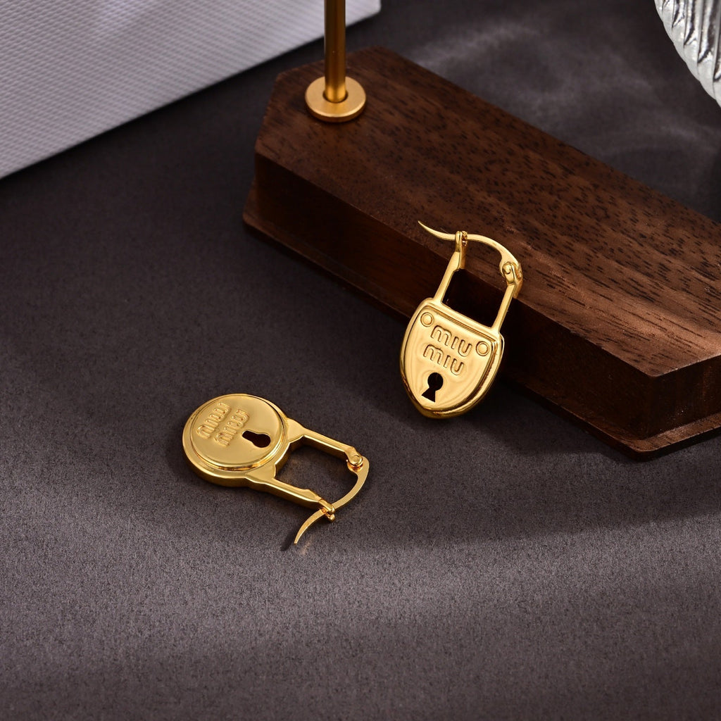 MIUMIU 26S PADLOCK DROP EARRINGS IN GOLD TONE METAL 630015