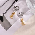 YSL 26S DOUBLE TONE LINK LOGO DROP EARRINGS IN GOLD & SILVER TONE METAL 634939