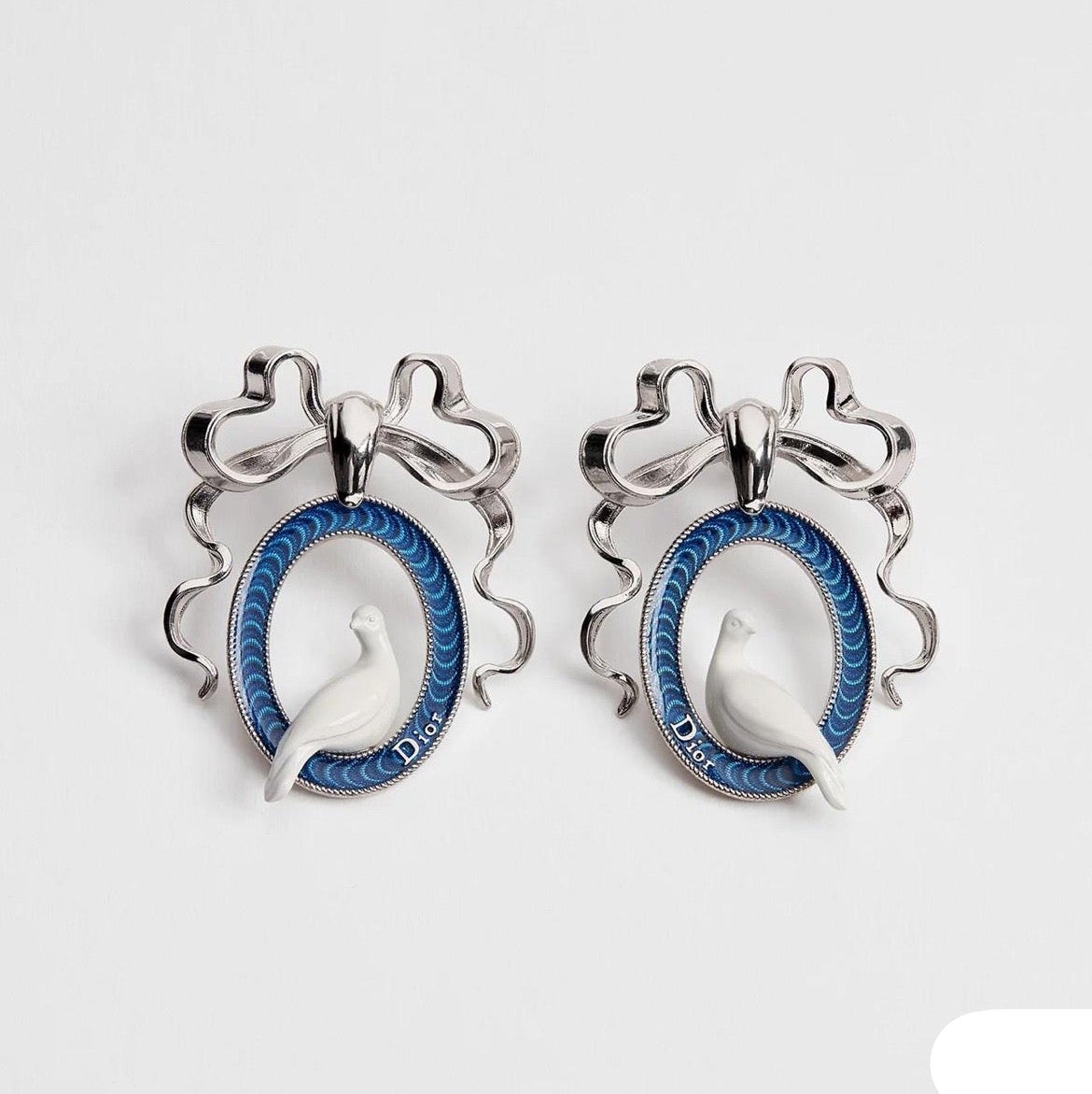 CD 26S TOILE DE JOUY BIRD BOW DROP EARRINGS IN SILVER TONE METAL 644371