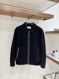 BRUNELLO CUCINELLI BLACK WOOL ZIP-FASTENING JACKET