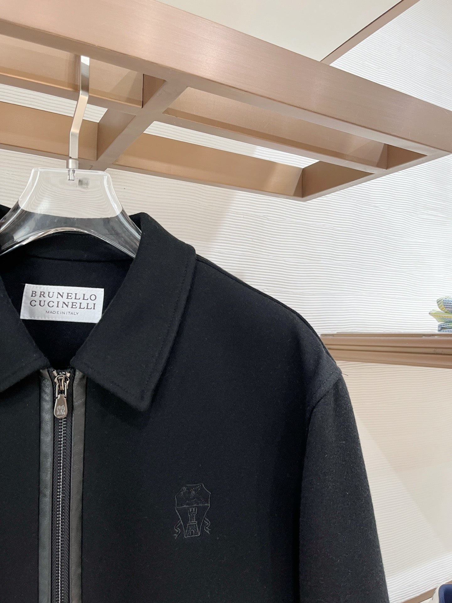 BRUNELLO CUCINELLI BLACK WOOL ZIP-FASTENING JACKET