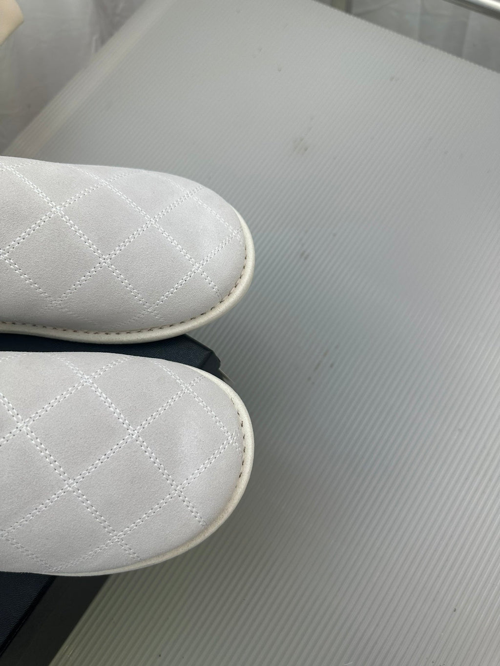 CC White Suede Gold Chain Mules