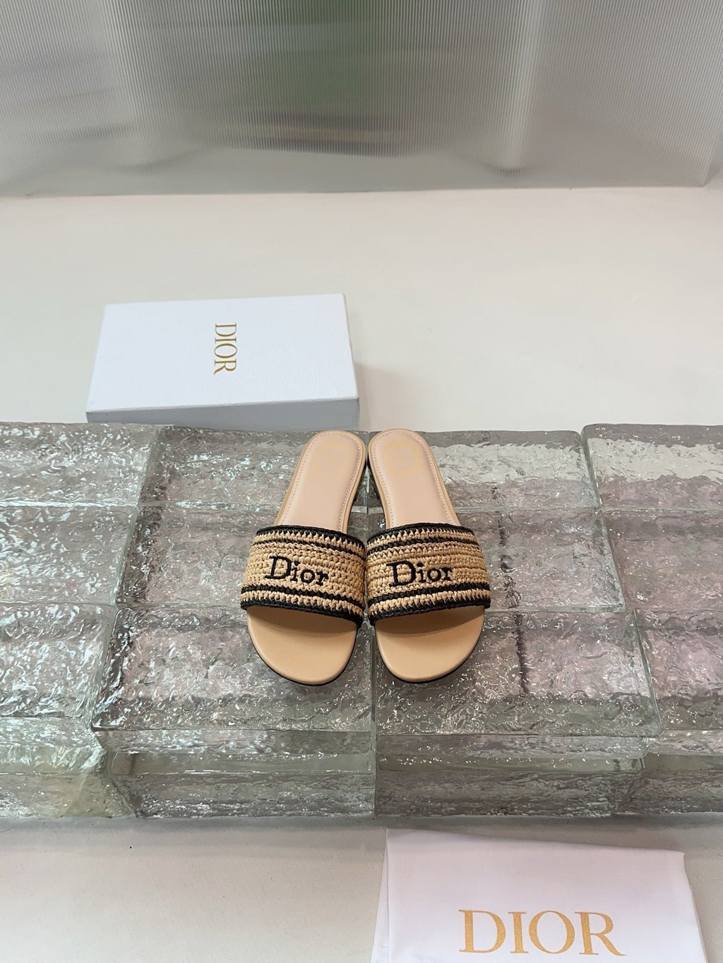 DIOR 26S WOVEN-STRAP SANDALS IN BEIGE CALFSKIN