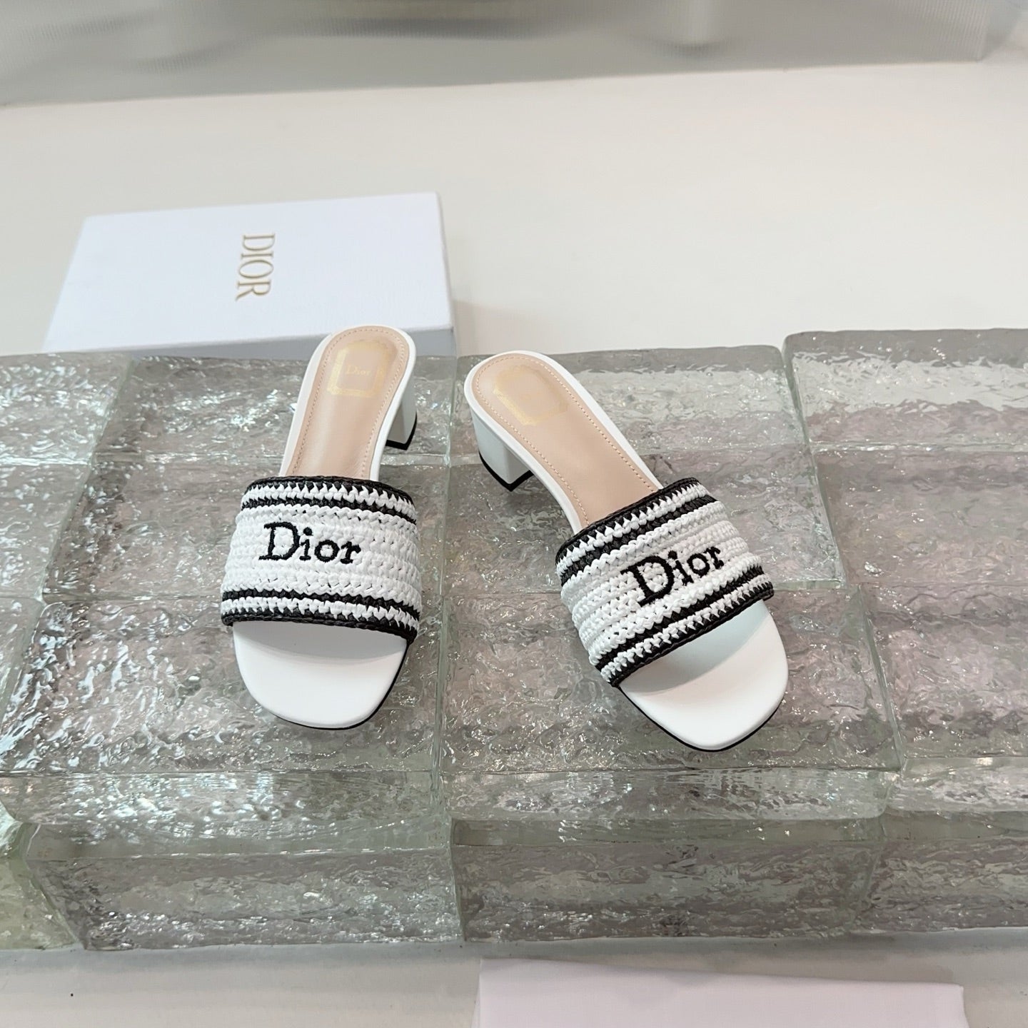 DIOR 26S WOVEN-STRAP HIGH-HEEL SANDALS IN WHITE CALFSKIN