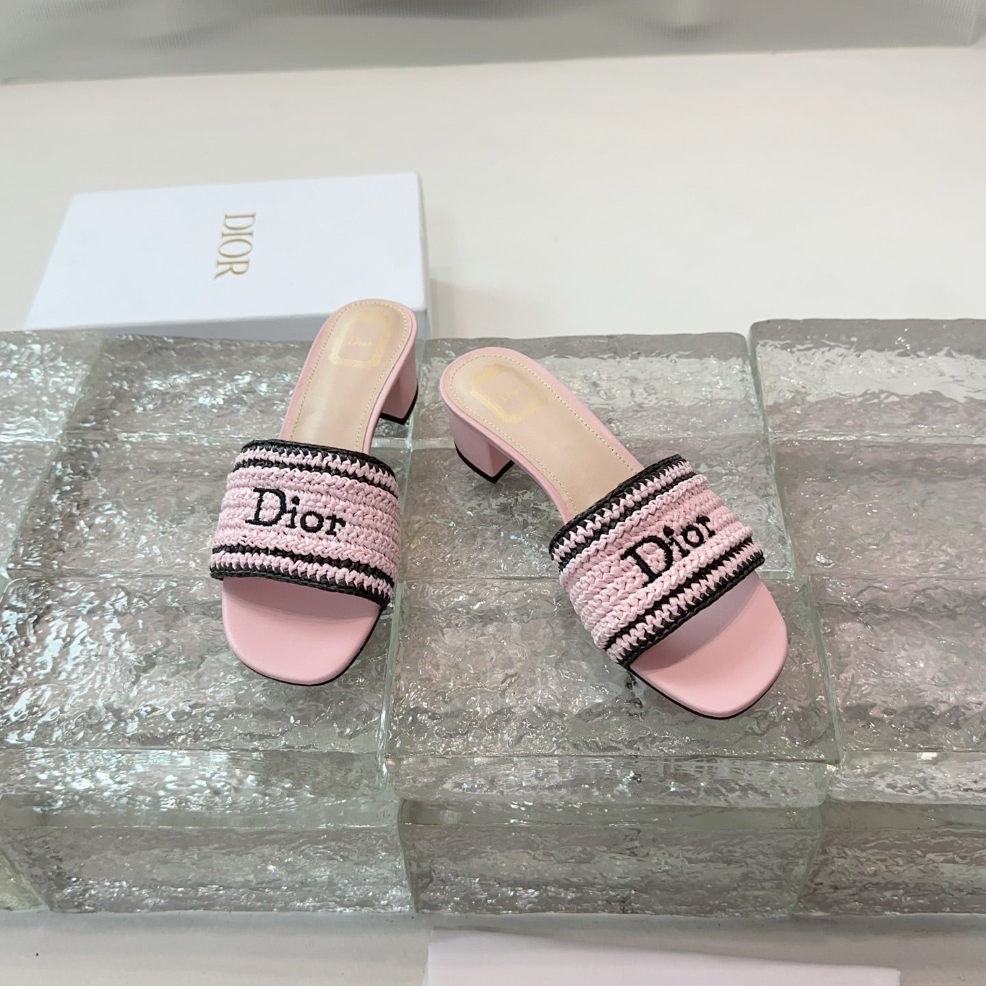 DIOR 26S WOVEN-STRAP HIGH-HEEL SANDALS IN LIGHT PINK CALFSKIN