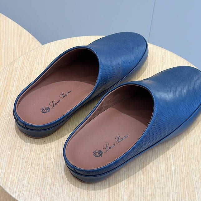 LP TOMORI SABOT MULES NAVY MESH CALFSKIN