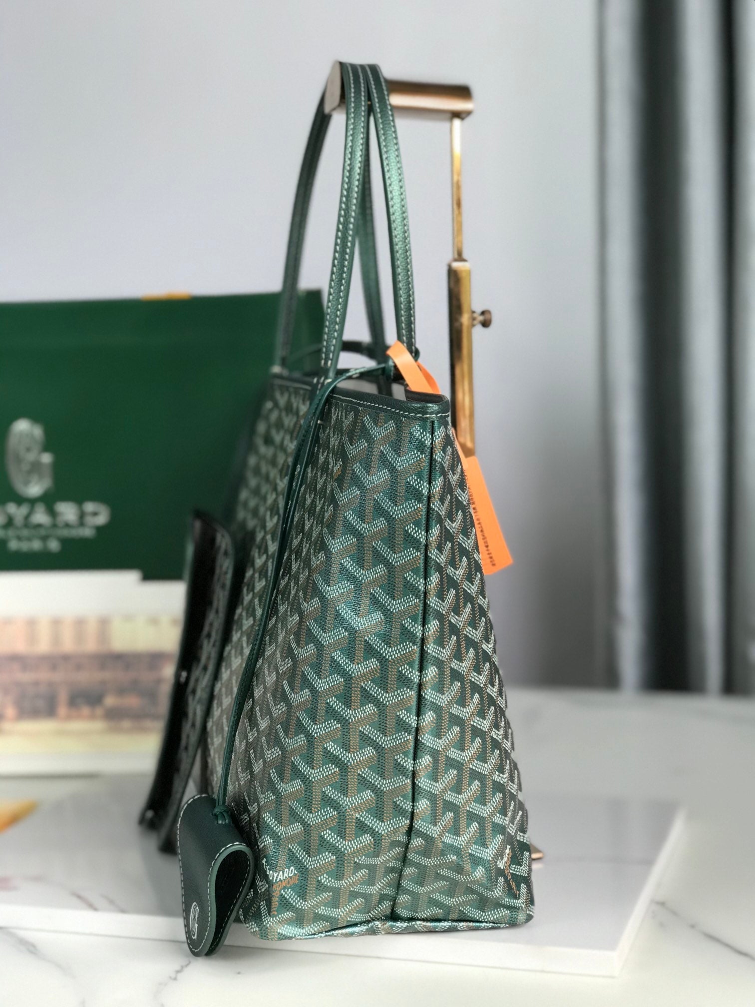 SAINT LOUIS PM 34 IN GREEN GOYARDINE CANVAS AND CALFSKIN