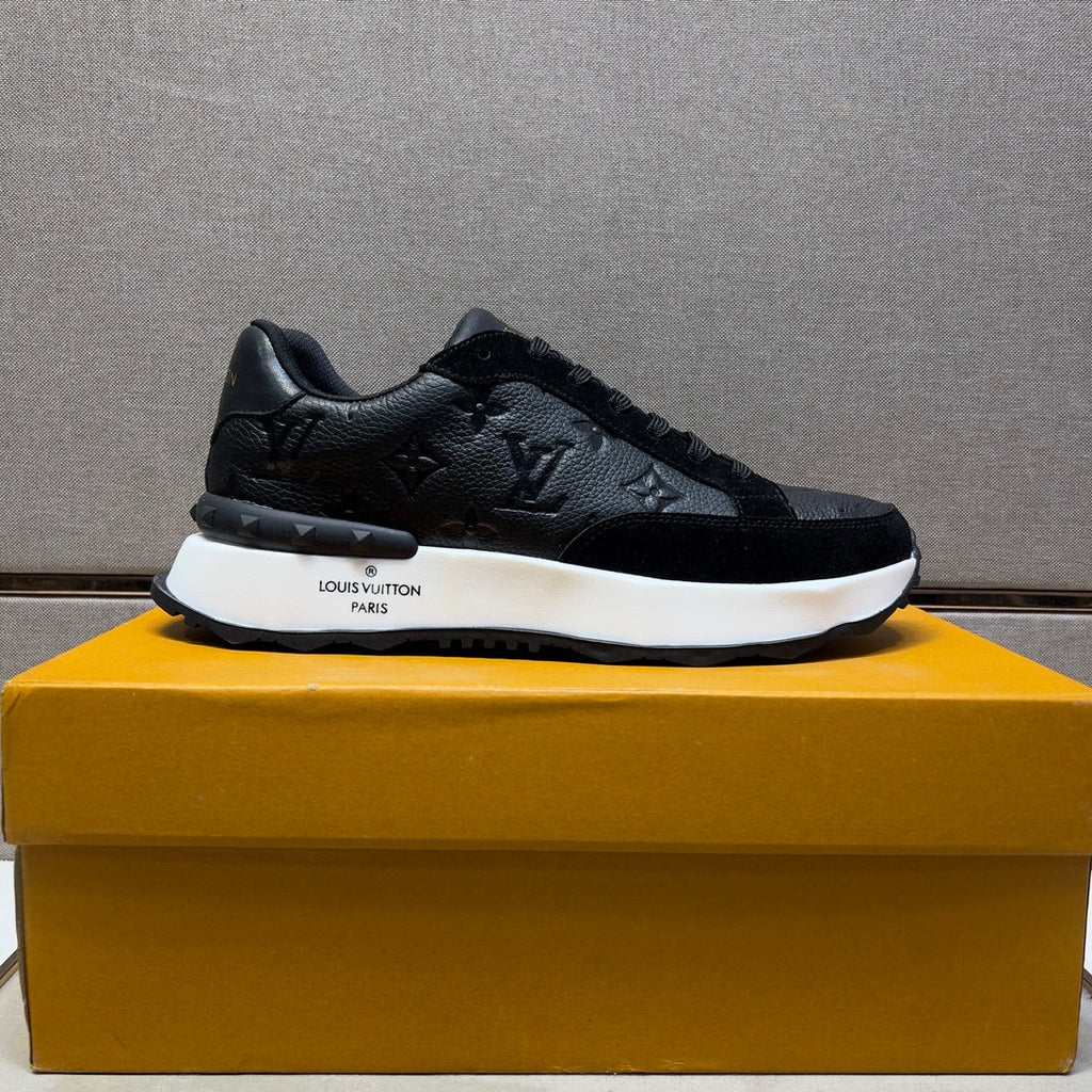 LV TRAINER SNEAKER BLACK EMBOSSED CALFSKIN AND SUEDE