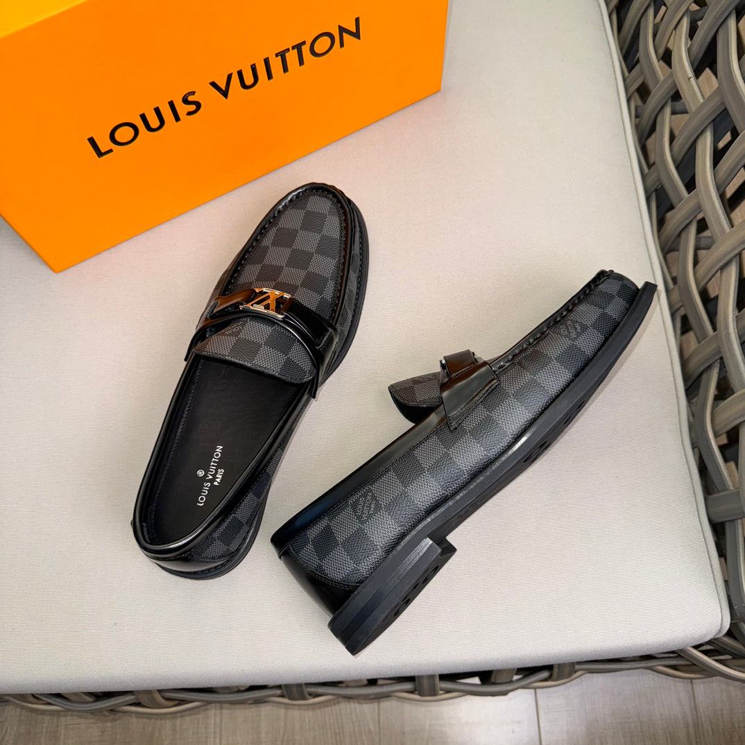 LV MAJOR LOAFERS IN GREY MIX BLACK DAMIER CALFSKIN