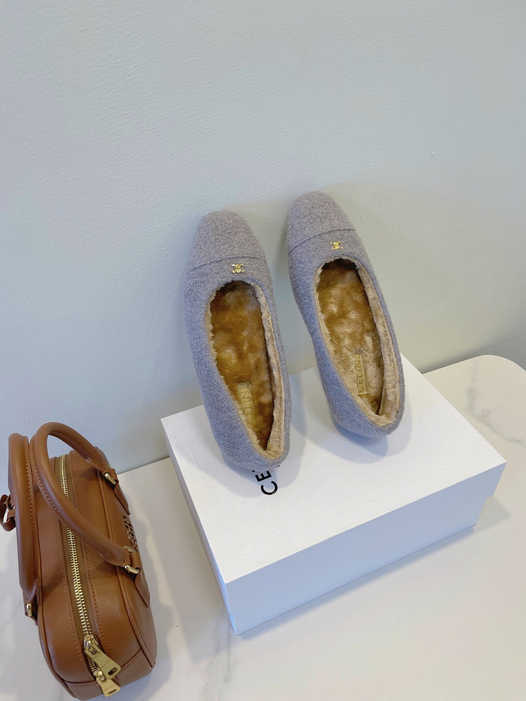CELINE 26S FLAT SHOES IN LAVENDER GREY WOOL