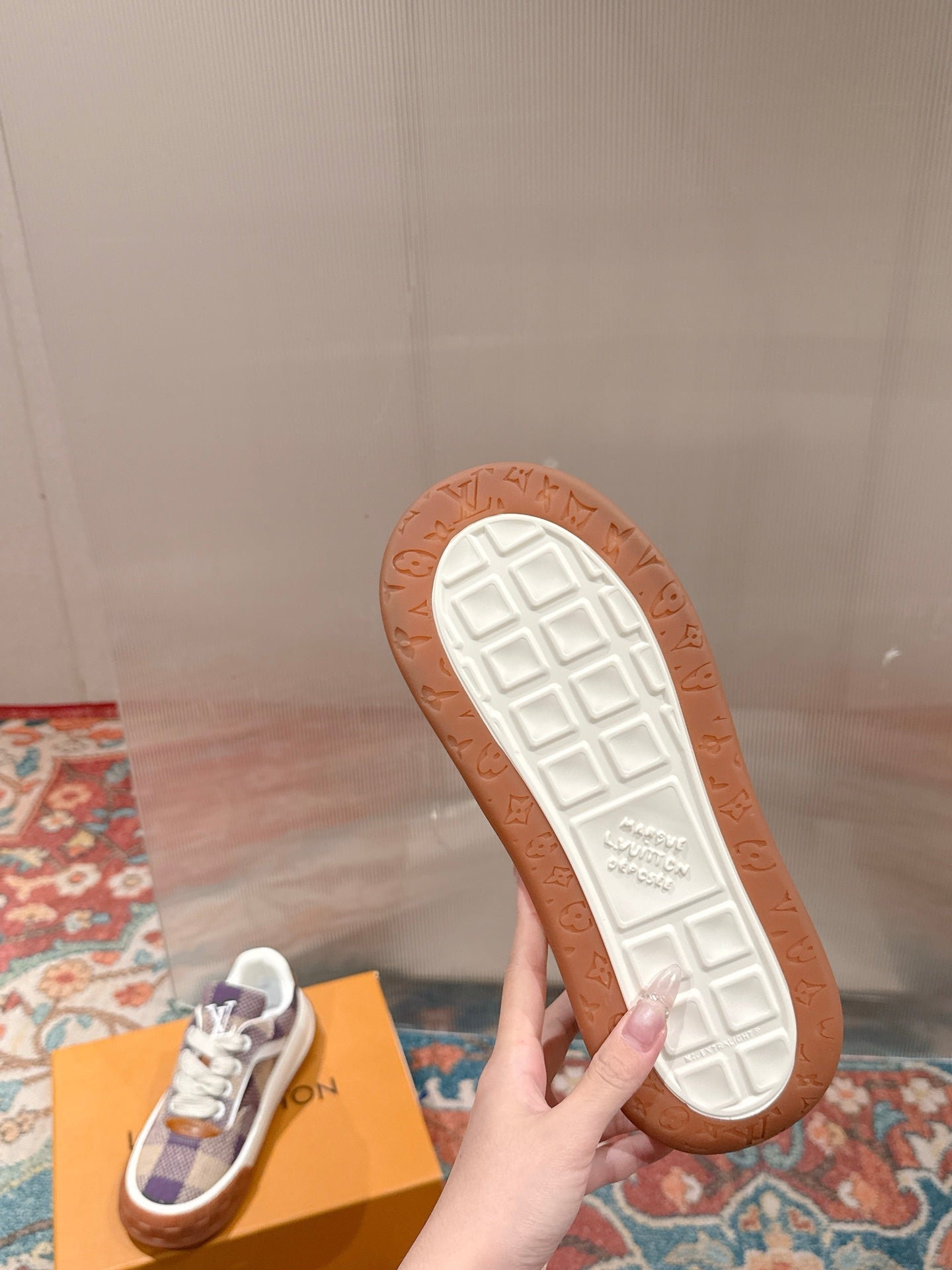 LV 26S PLAID SNEAKERS IN BEIGE MIX PURPLE FABRIC