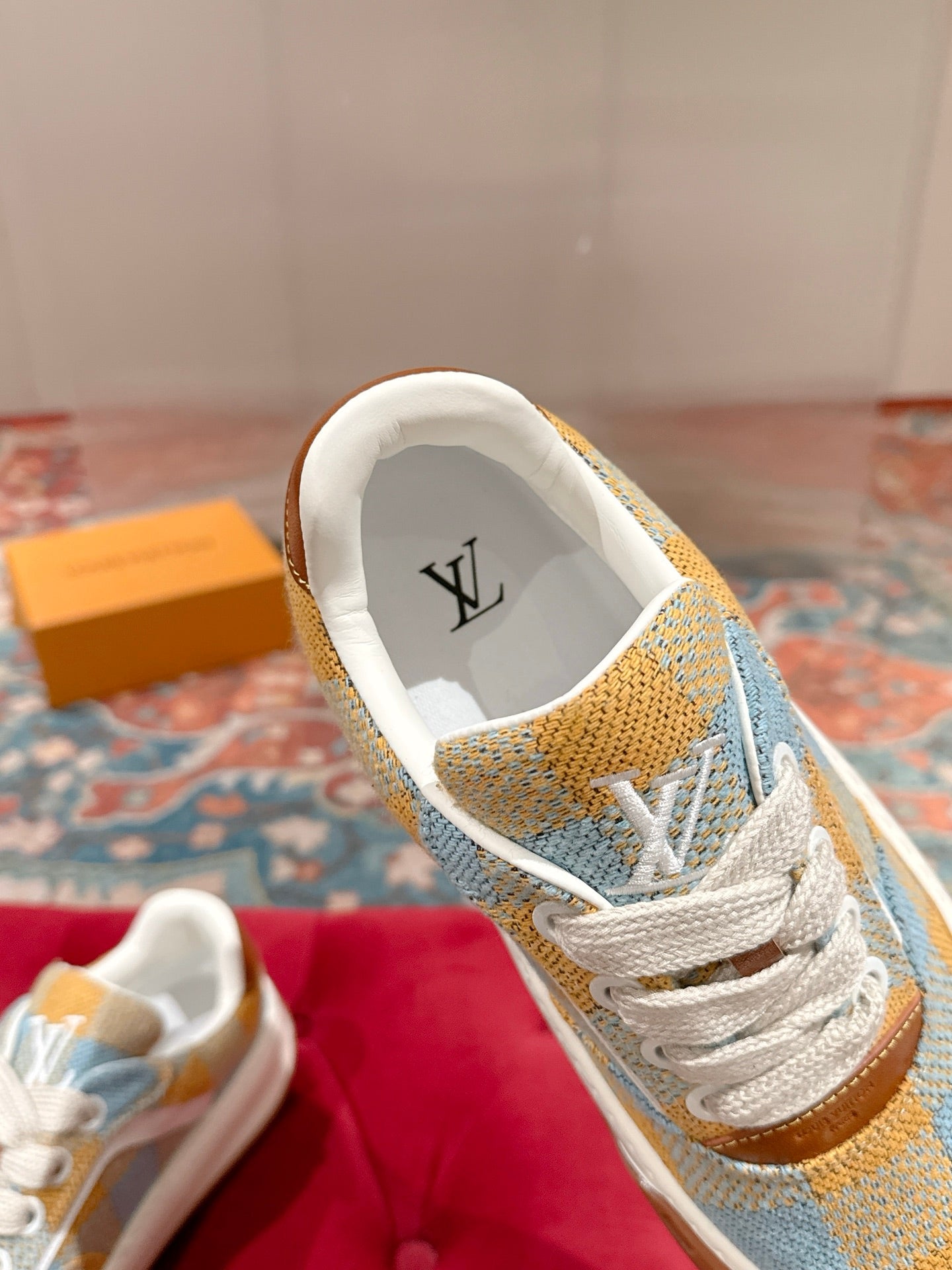 LV 26S PLAID SNEAKERS IN YELLOW MIX SKY BLUE FABRIC