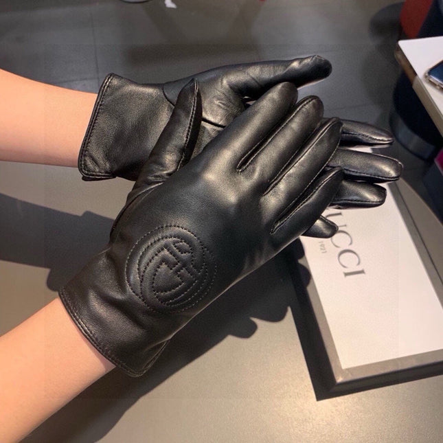 GLOVES WITH EMBROIDERY DESIGN IN BLACK LAMBSKIN AND WOOL LINING 407774