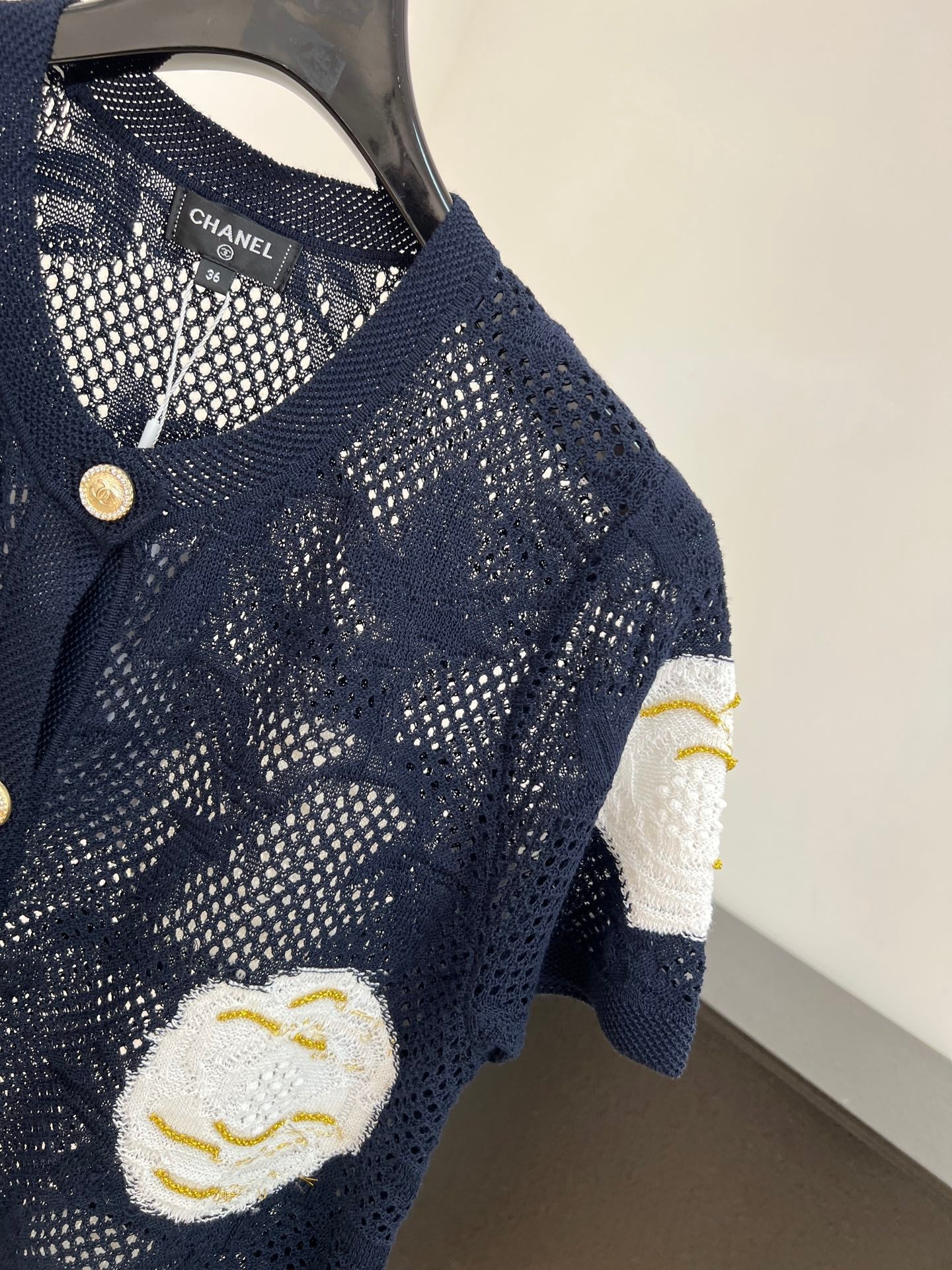 CHANEL 26S BUTTON-UP SHORT-SLEEVE KNIT TOP STYLE 1158