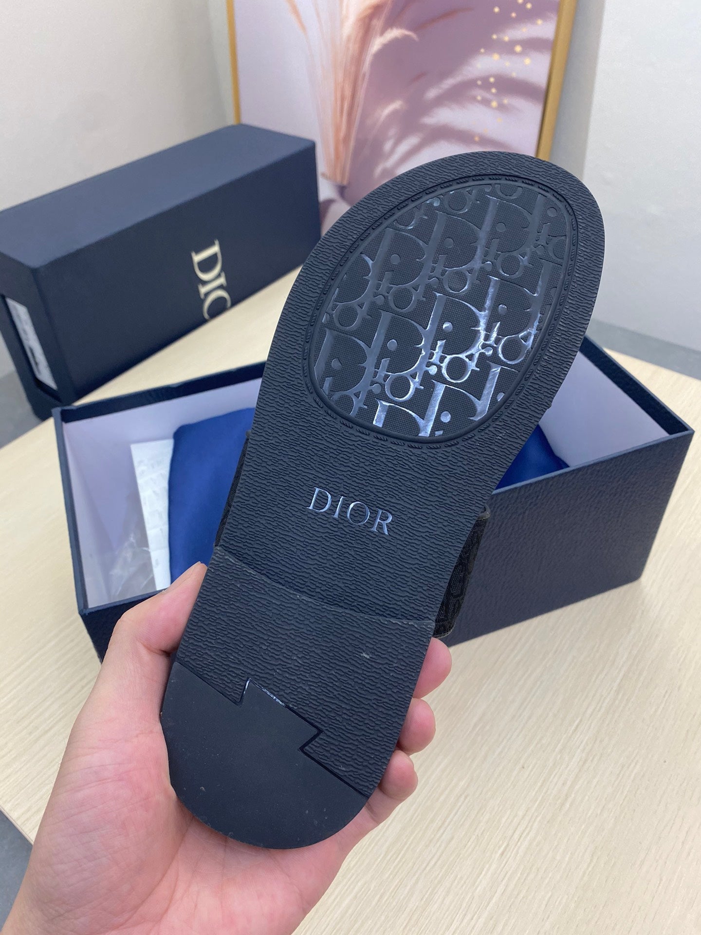 CD DOUBLE STRAP SLIPPER BLACK JACQUARD