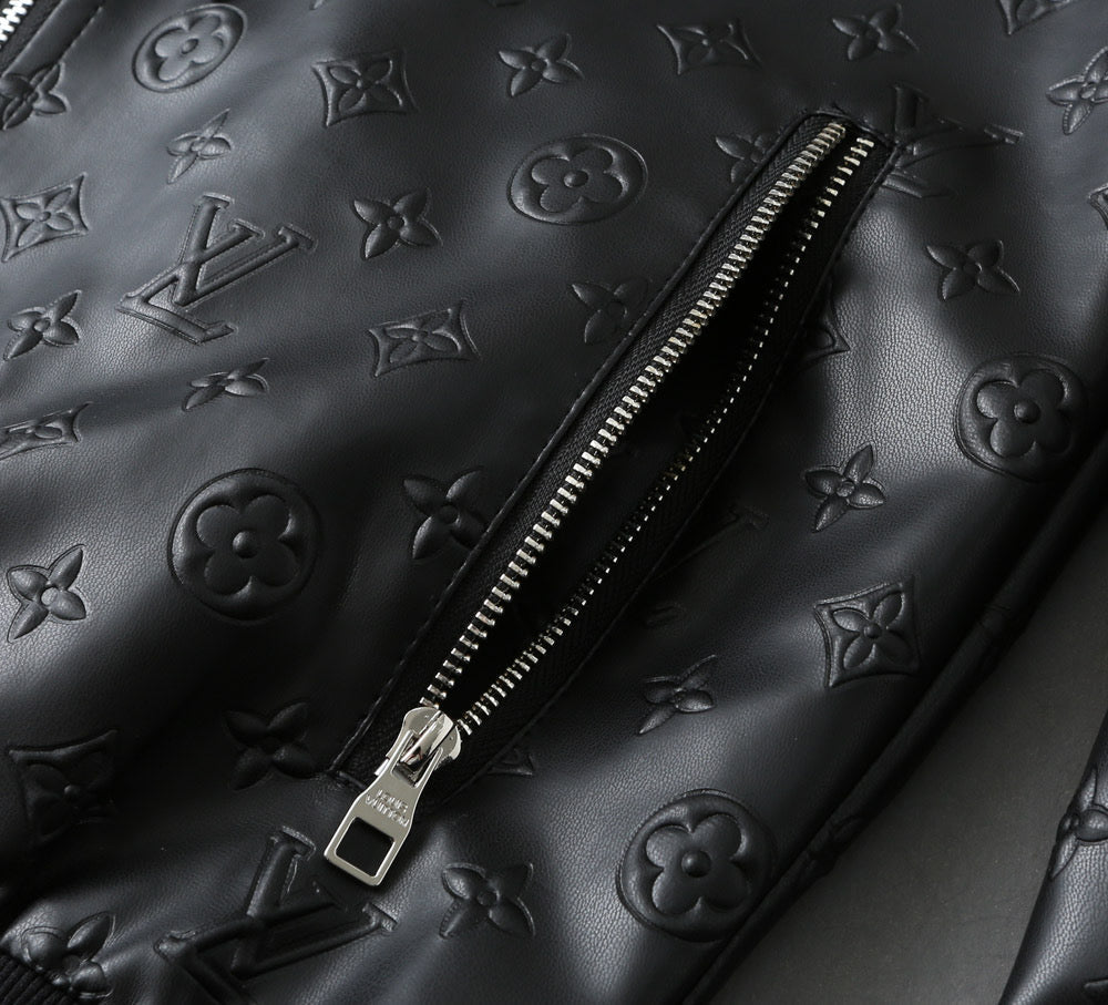 LV HOODED JACKET IN BLACK EMBOSSED CALFSKIN AND COTTON 239057