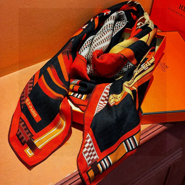HERMES 25S SCARF 140 IN SILK AND CASHMERE 735807