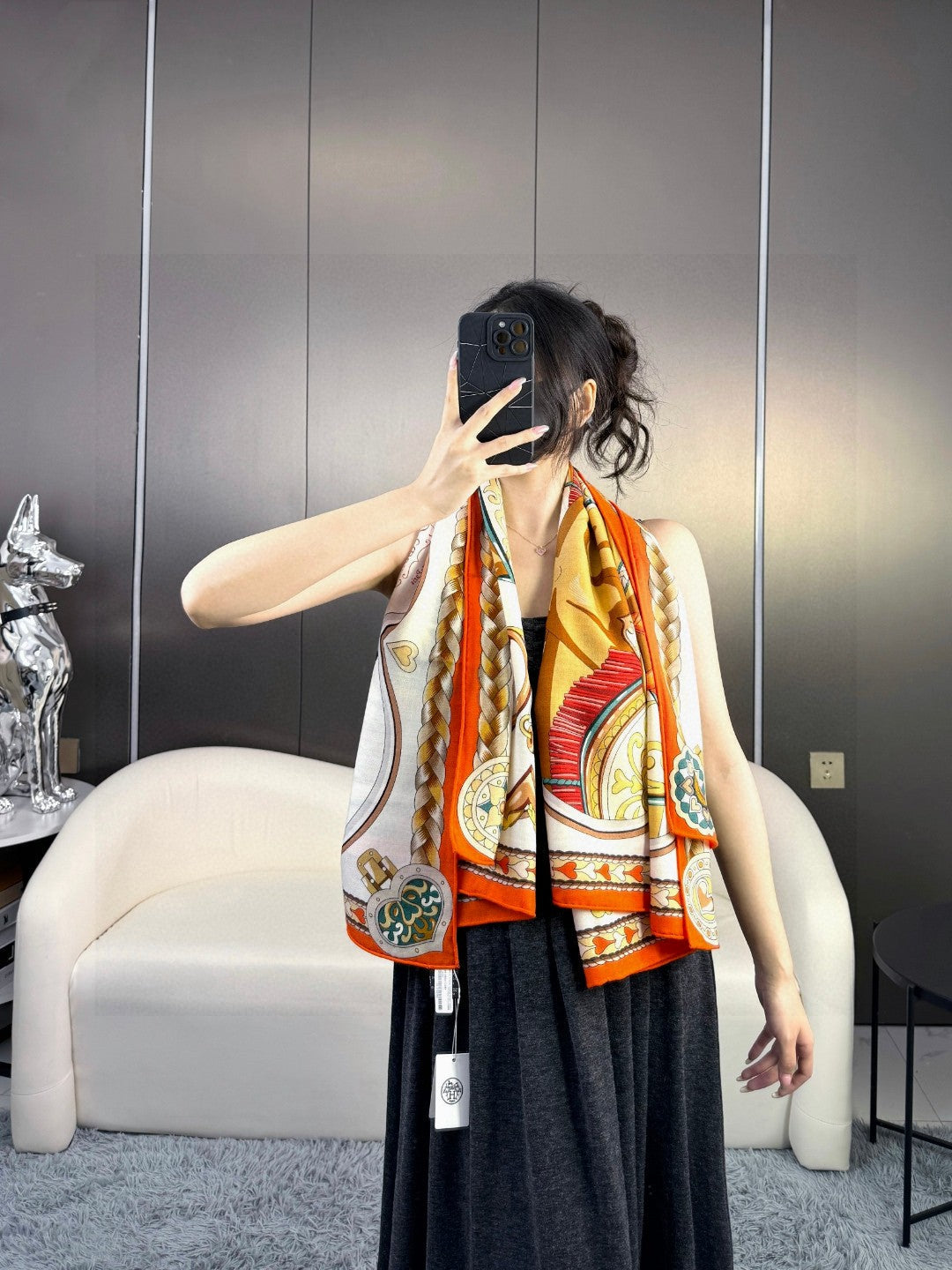 HERMES 25S SCARF 135 IN CASHMERE SILK 730647