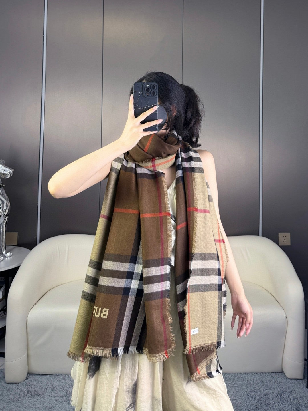 BURBERRY 26S SCARF 220CM IN CASHMERE SILK 303204