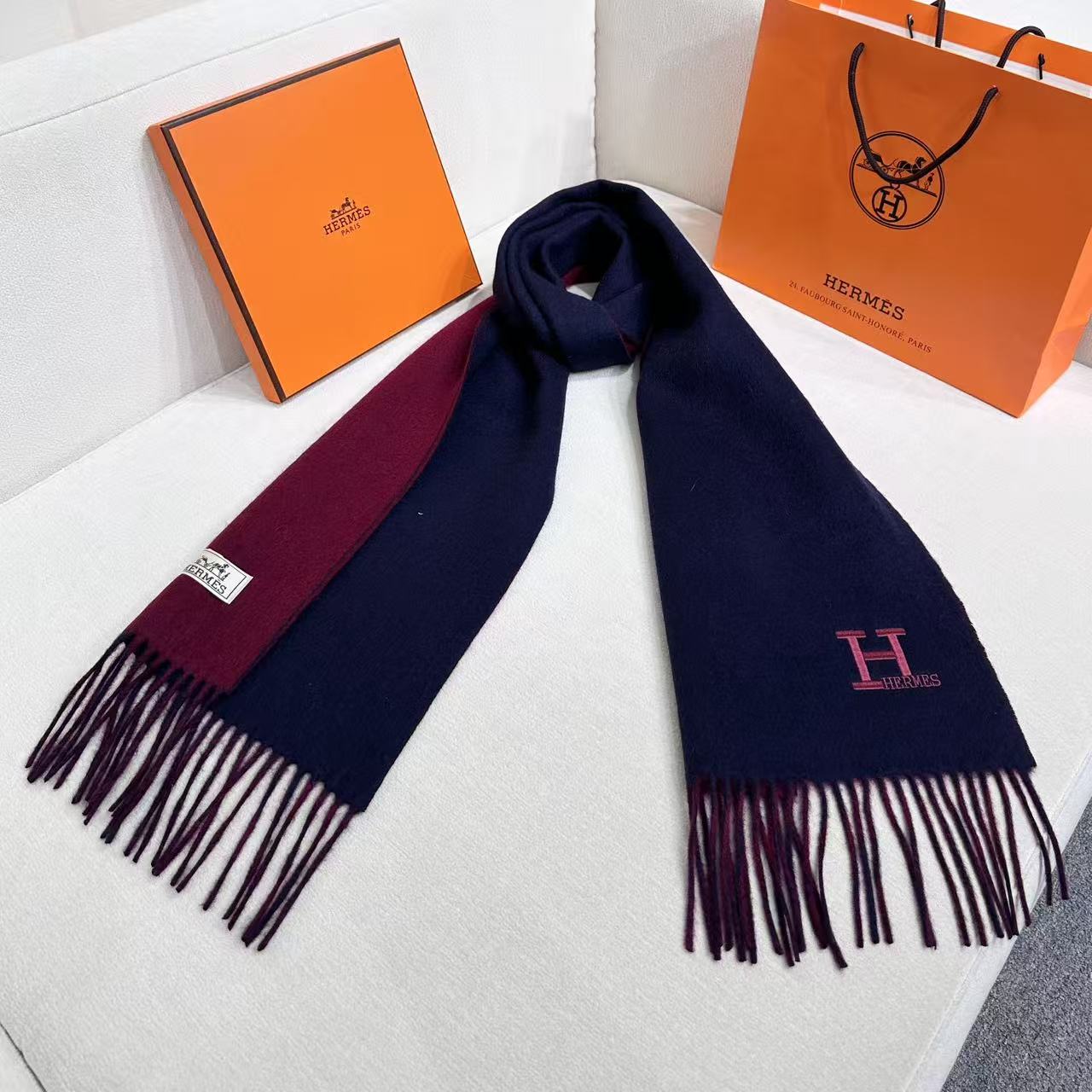 HERMES 25S SCARF 190 IN CASHMERE 985998