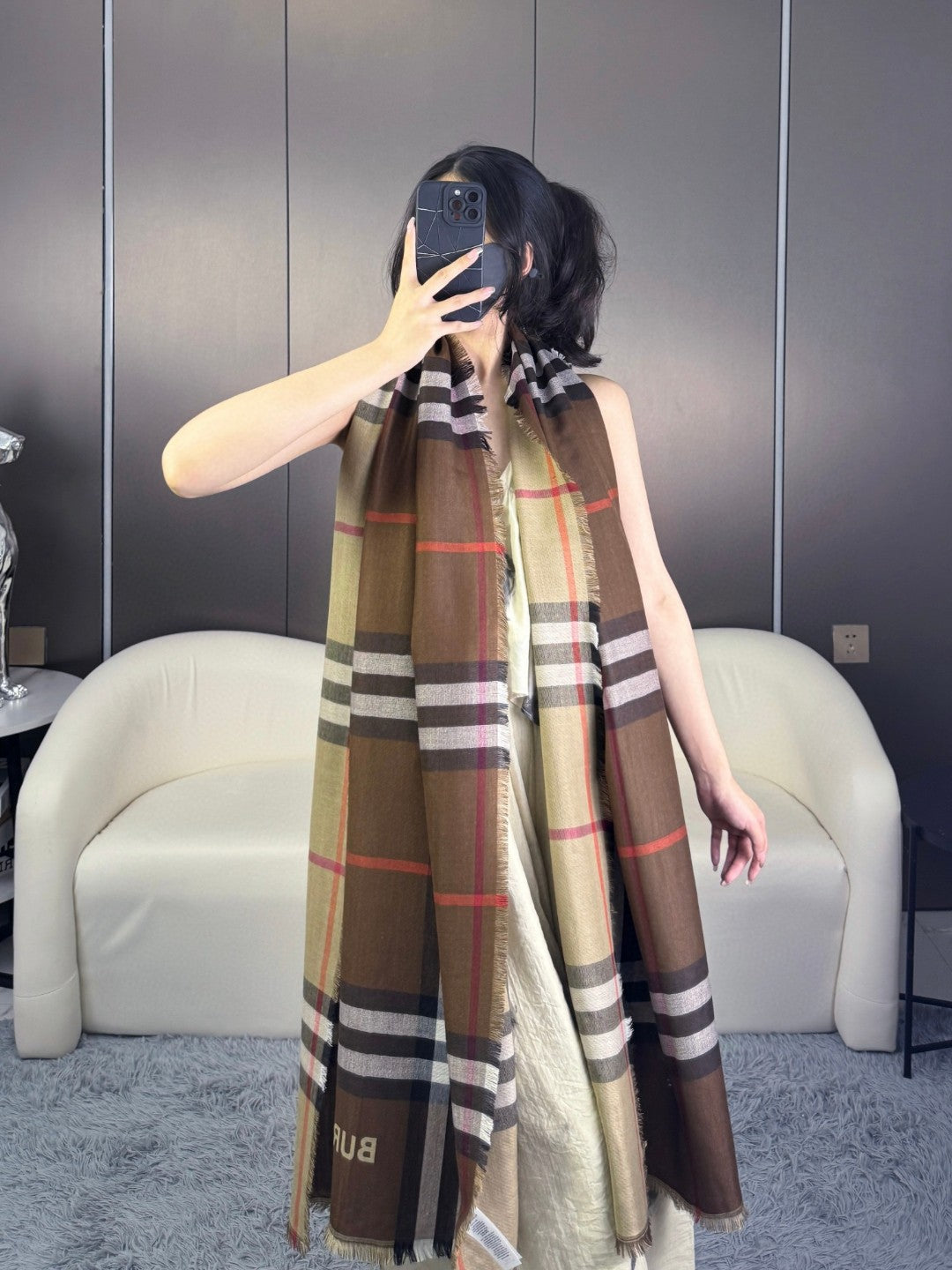 BURBERRY 26S SCARF 220CM IN CASHMERE SILK 303204