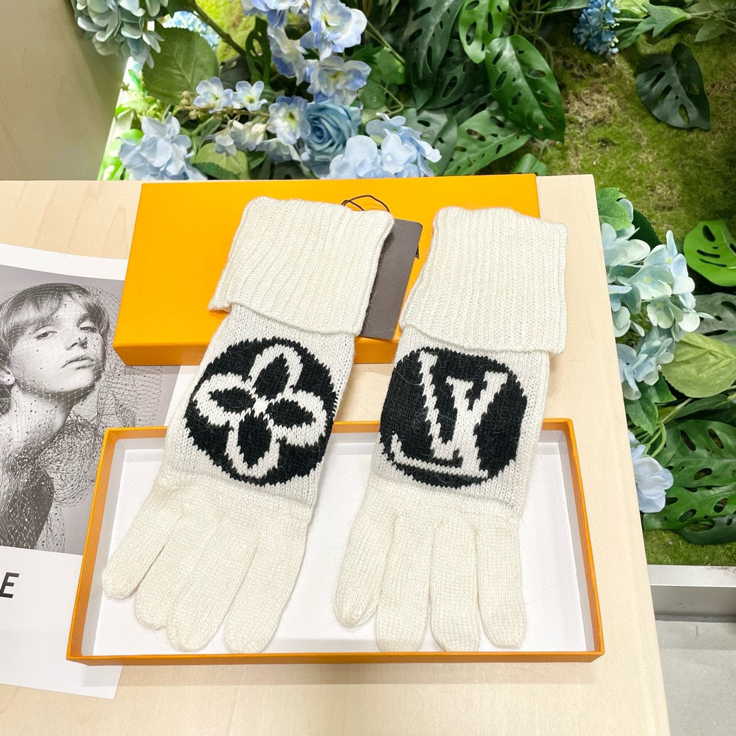LV GLOVES IN WHITE MIX BLACK WOOL 464989