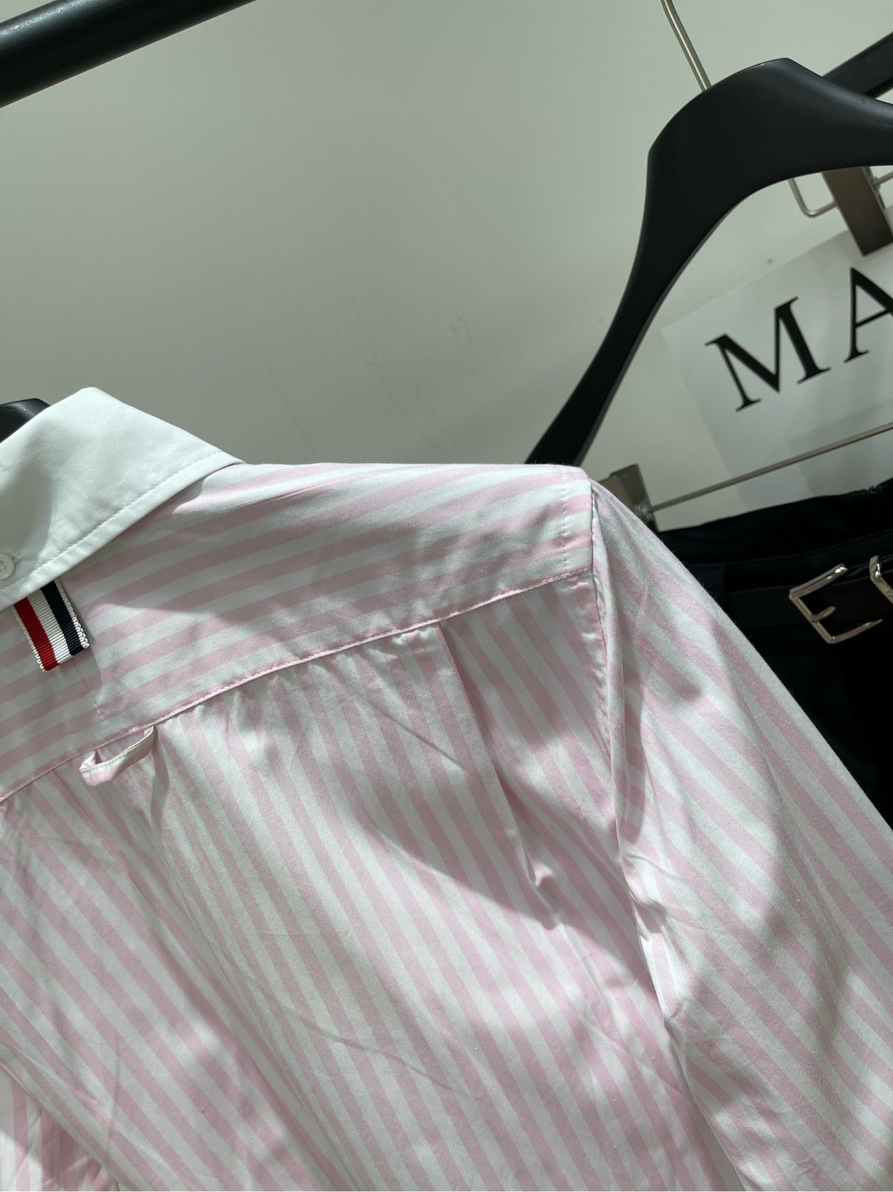 THOM VERTICAL STRIPE LONG-SLEEVE SHIRT IN PINK AND WHITE 246255