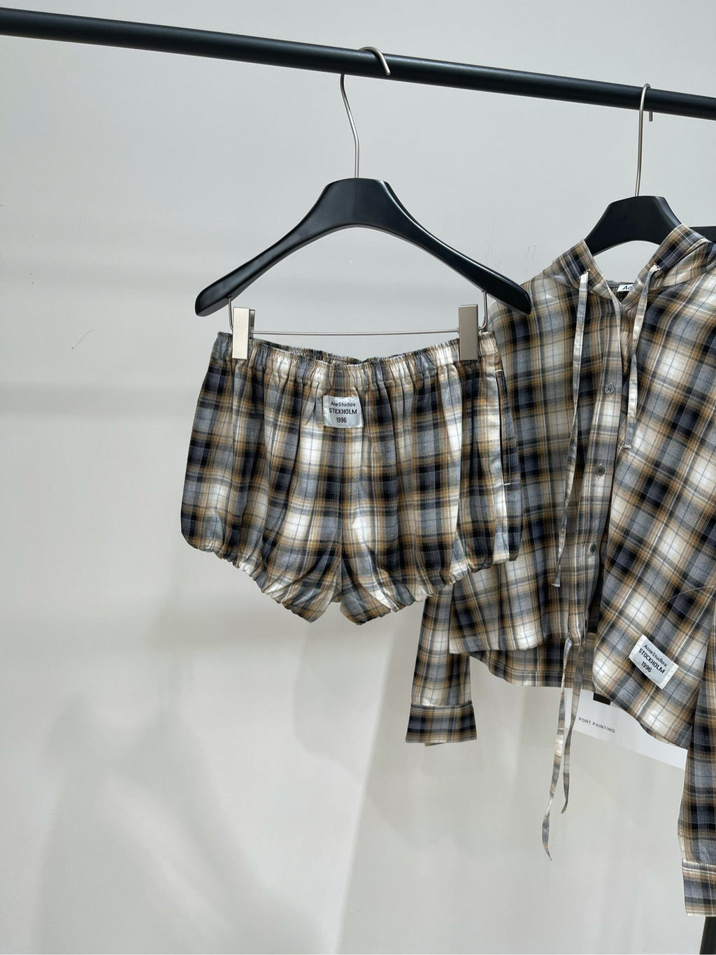 ACNE STUDIOS INSPIRED HOODED PLAID SHIRT + PAPERBAG SHORTS SET 267905