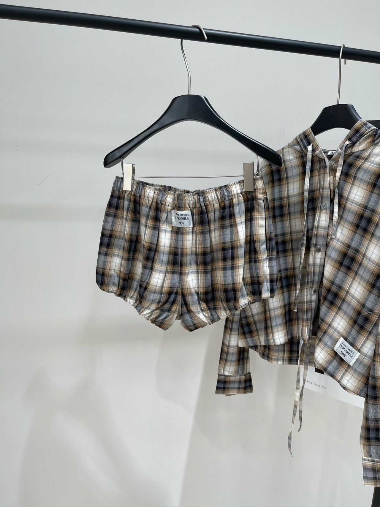 ACNE STUDIOS INSPIRED HOODED PLAID SHIRT + PAPERBAG SHORTS SET 267905