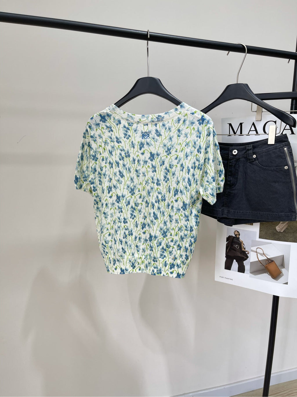 LOEWE SHORT-SLEEVE SWEATER WITH FLORAL KNIT 275922