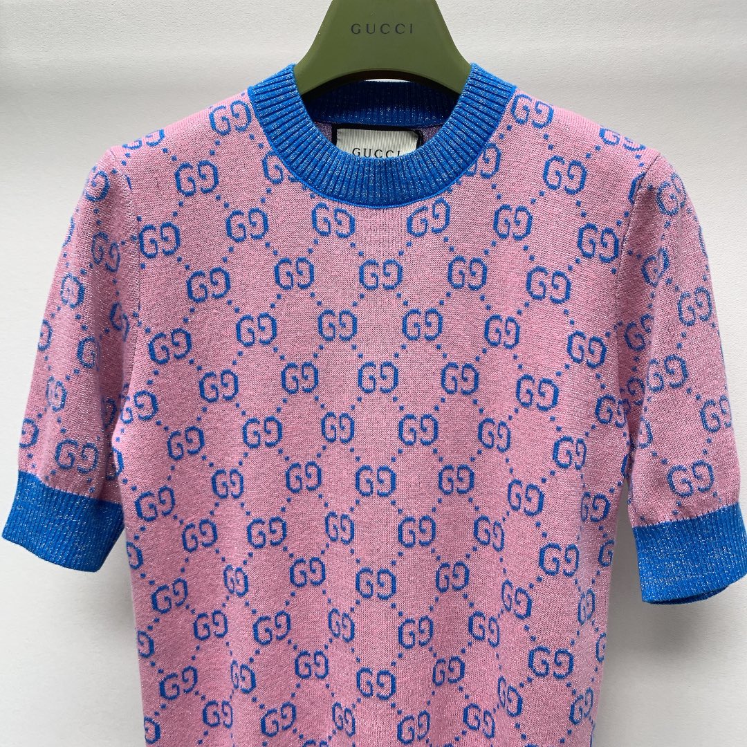 GUCCI SHORT-SLEEVE KNIT TOP 257395