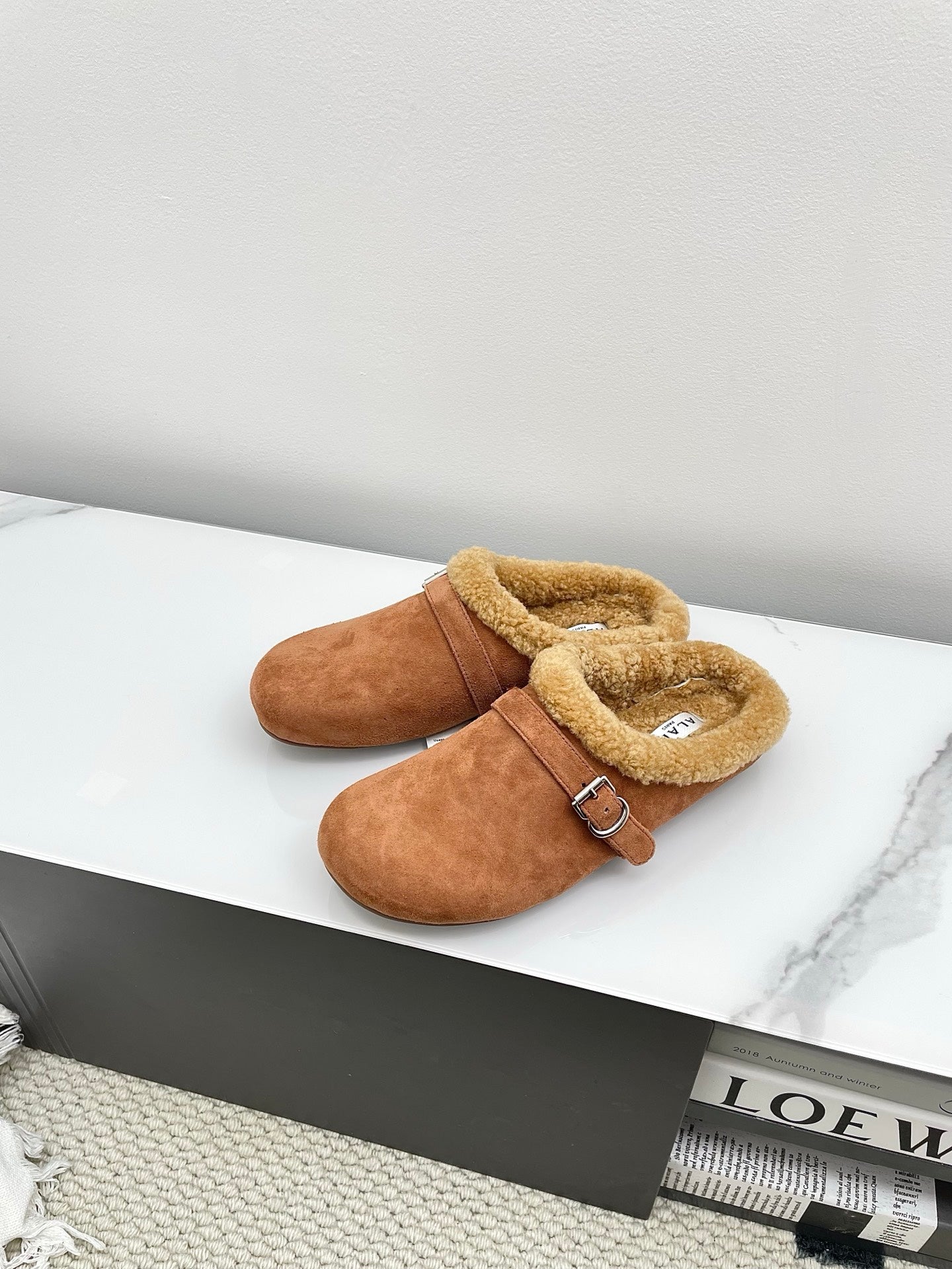 ALAIA 26S MULE IN BROWN SUEDE AND WOOL