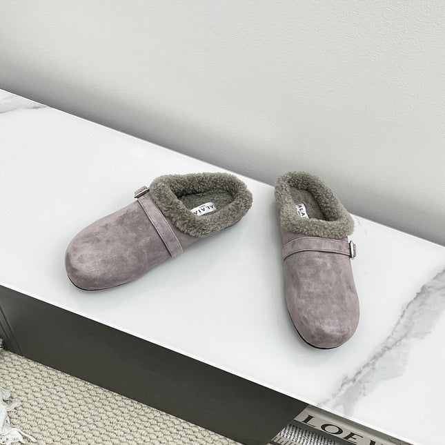 ALAIA 26S MULE IN PINKISH GREY SUEDE AND WOOL