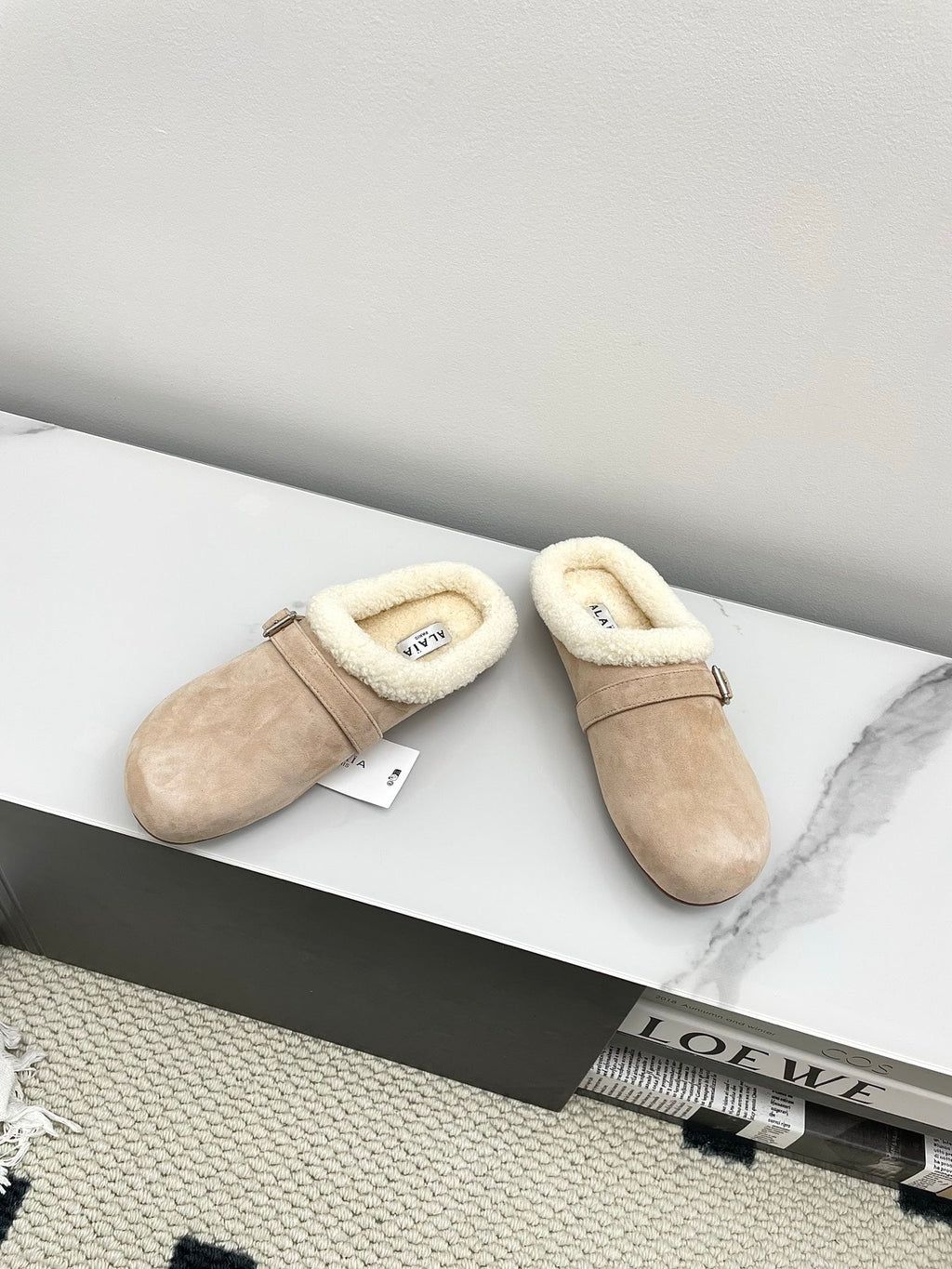 ALAIA 26S MULE IN BEIGE SUEDE AND WOOL