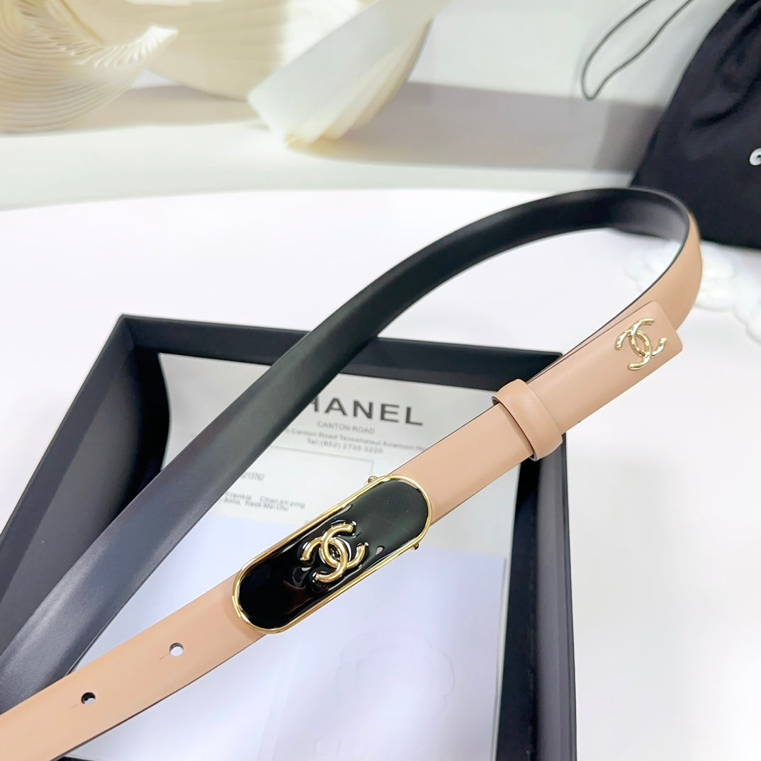 CC BELT 20 MM IN CAMEL BROWN CALFSKIN WITH GOLD MIX BLACK METAL BUCKLE