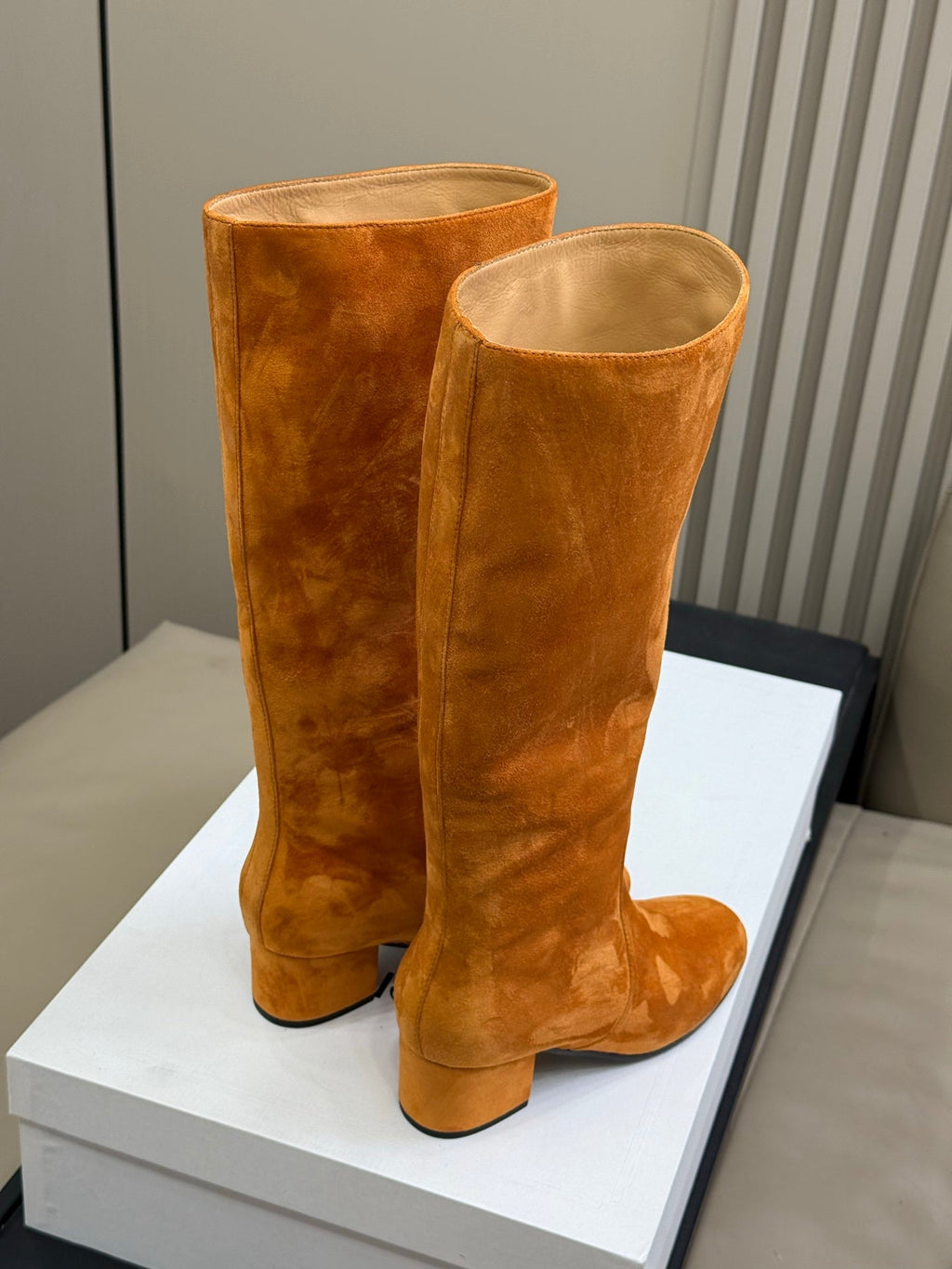 CELINE 26S HIGH-TOP BOOTS IN ORANGE BROWN SUEDE
