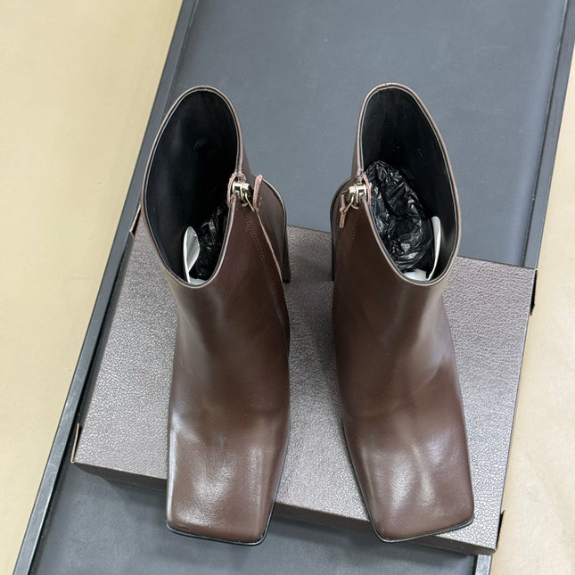 ALAIA 25S ANKLE HIGH-HEELED BOOTS IN DARK BROWN CALFSKIN