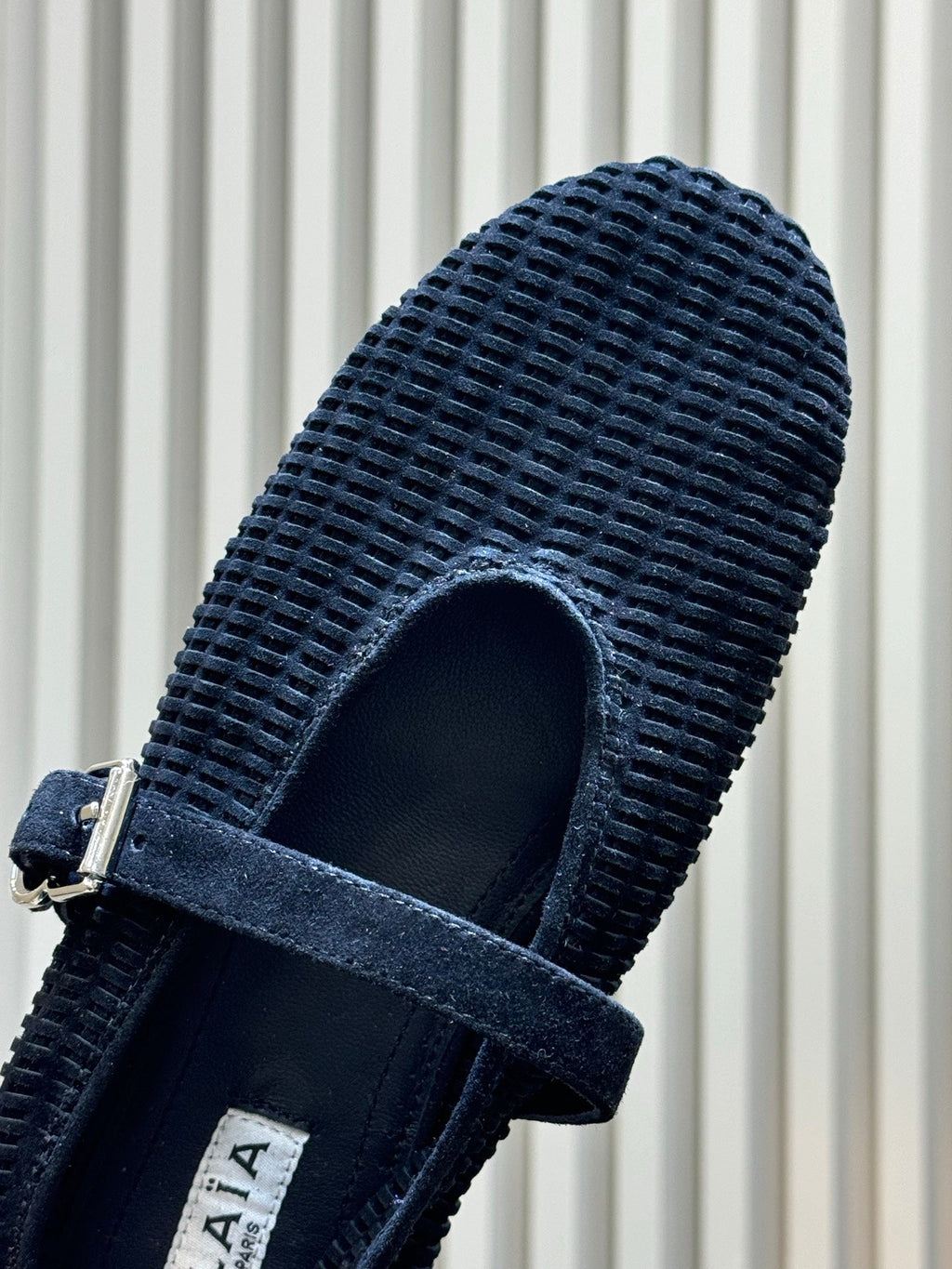 ALAIA 26S KNIT BALLET FLATS IN BLACK SUEDE